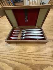 Vintage Gerber Miming Legendary Blades-Steak Knives-Set of 4-Original Walnut Box picture