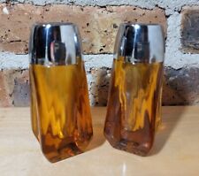 Vintage Libbey Heavy Amber Glass Salt and Pepper Shakers Set 1960s MCM picture