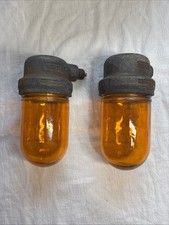 (2) Vintage Crouse-Hinds Industrial Explosion Proof Wall Light  Amber Globe 1957 picture