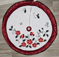 VTG Home Interiors Christmas Tree Skirt Appliqued Poinsettias Sequins Birds NWT picture