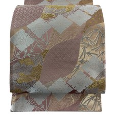Obi Good Condition FUKURO OBI Excellent Wakamatsu Leaf Pattern Gold Silver Threa picture