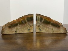 Vintage Arizona Petrified Wood Bookends Polished Matching Stone Pair 3 lb 4 oz picture