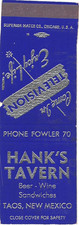 Hank's Tavern Taos NM Vintage Matchbook Cover 1940s-50s Television picture