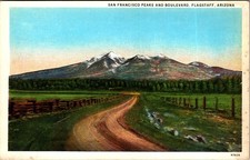 1930s Linen Postcard San Francisco Peaks and Boulevard Flagstaff Arizona picture