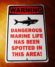 Shark Beach Decor Sign Warning Dangerous Marine Life Spotted Tropical Nautical  picture