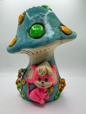 Vintage 1960s Chalkware Anthropomorphic Mushroom Piggy Bank picture