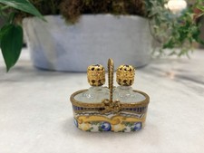 Limoges France Peint Main Blue Roses Box Basket TwoPerfume Bottles Gold Bow picture