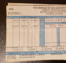 World of Sid and Marty Krofft amusement Park employee genuine paycheck stub READ picture