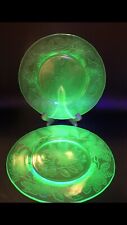 Vtg 2 MACBETH EVANS Dogwood GREEN Uranium ￼ Vaseline Depression￼ Glass 8” Plates picture