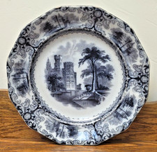 JAMES EDWARDS ENGLAND FOLIAGE MULBERRY BLACK TRANSFERWARE PLATE ANTIQUE 1840 UK picture