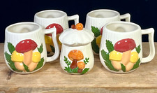 Vtg Arnel's Mushroom Coffee Mugs Cups Hand Painted 5 pc Retro 1970s picture