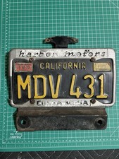 Vintage 1965 California Black Plate MDV Harbor Motors Costa Mesa Frame Bracket picture