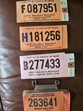 1977-1987 MICHIGAN RESIDENT DEER Hunting License Back Tags Lot Of 4 picture