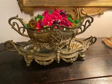 Antique Czech Gilt Bronze Coupe & Plateau Centerpiece Glass Fruit Bowl picture