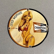 VINTAGE 12” CHAMPION SPARK PLUGS PORCELAIN SIGN CAR GAS OIL TRUCK MOTORCYCLE picture