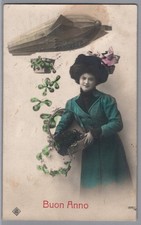 1912 Italy Buon Anno Hand Colored Zeppelin Airship Picture Photo Postcard / picture