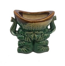 Vintage Ceramic Pottery Green Glazed Elephant Planter picture