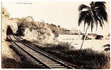 real photo Wainaku Mill Hilo HI - Railroad Tracks Shoreline Buildings antiq RPPC picture