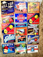16 Vintage Fruit Crate Box Labels Apples, Pears, WA, CA,  B.C. Unused Orchards picture
