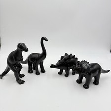 Wooden Dinosaurs Black Solid Carved Set 7” Toys Decor Painted Art Figurines picture