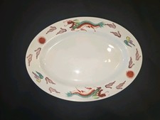 4 Hand Painted Red Dragon Chinese Restaurant Dining Ware Platters 10