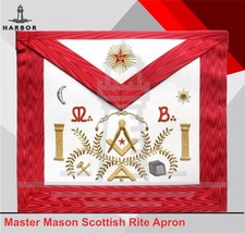 Masonic Scottish Rite Master Mason Apron Red Moire Stone Acacia Freemason picture