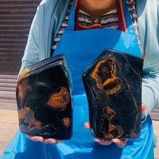 2piece Natural Blue Tiger's Eye Freeform Polished Hawk's Eye Specimen Decor picture