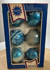 VTG Coby Mercury Glass Christmas Ornaments Blue & Teal White Ombre (6) HandBlown picture