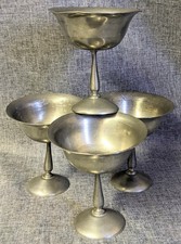 4 Vintage Genuine Pewter Footed Sherbet Cups Dessert Goblets Sorbet Coupe Set picture
