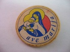 Vintage Religious Pinback Button Madonna & Child Ave Marija Slavic Catholic Art picture