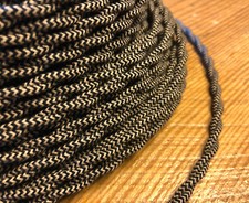 Cloth Covered Twisted Wire - Black/Tan Pattern, Vintage Style Fabric Lamp Cord picture