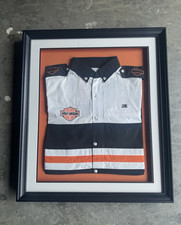 Vintage Harley Davidson, Bob Dorn, early 80s mechanic shirt in shadowbox picture