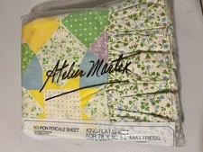 Vintage Atelier Martex Pastel Patchwork Floral King Flat Sheet Percale NOS picture
