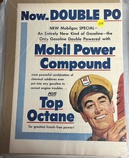1954 Mobil Oil Gas Ad Now Double Powered Gasoline. New. In protective Sleeve picture