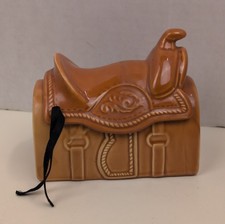 Vintage Vandor 1989 Pelzman Designs Ceramic Western Saddle Trinket Box Korea picture