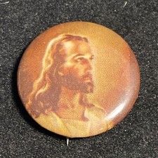 Vintage Round Button Pin Jesus Portrait 1” picture