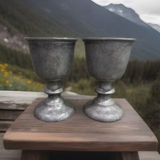 Wilton Armetale RWP Pewter Goblets Vintage Set Of 2 Plough Tavern 5-1/8” picture