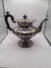 Antique Vintage Dixon and Son Empire Pewter Teapot Wooden Handle 9” Tall picture