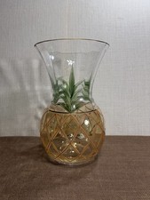 Vintage Large Romanian Handcrafted Hand Painted Heavy Crystal Pineapple Vase 12” picture