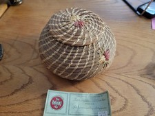 Antique Henrietta Poncho Alabama-Coushatta Native American Lidded Pine Basket picture