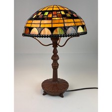 Vintage 1998 Quoizel Tiffany Style Stained Glass Mission Style Table Lamp picture