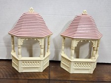Vintage 1980s Burwood Gazebo Pink Roof Wall Pocket Set of 2 Cottage Core Decor picture