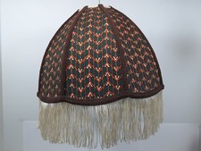 Vtg Victorian Fringed Lamp Shade Art Nouveau Brocade Panels Scalloped Edge picture