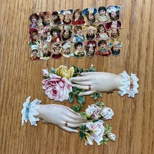 Antique Die cut Victorian Scraps Hands Vintage Ephemera And Woman Portraits picture