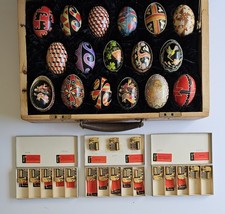 RARE Lot of Handmade Pysanka Eggs, Reuge Swiss Musical Boxes, Books, Wooden Box picture