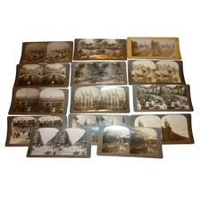 Lot of 14 Antique Stereoview Cards Keystone India Japan Milan Italy Streets picture