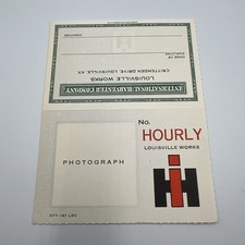 Vintage International Harvester IH Louisville Works Ky Plant Pass Card Hourly picture