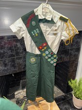 1950/60 Girl Scout Uniform w/ Beret Ring Socks Sash Wallet Pins More Vintage picture