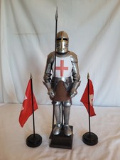 Vintage crusader Knight figure w/two flags 17.5