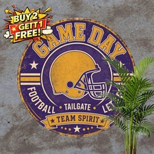 Game Day Football Round Metal Sign Sports Fan Cave Wall Decor Plaque 8x8 picture